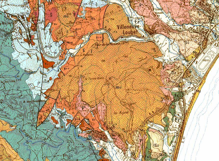 Extrait de la carte géologique de  Grasse - Canne