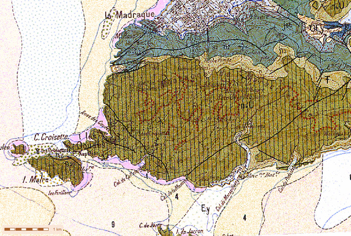 Extrait de la carte géologique d'Aubagne-Marseille secteur des Calanques)