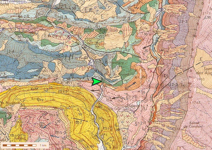 Extrait de la carte géologique de La Javie (Secteur de la Clue du Pérouré)