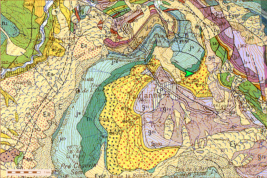 Extrait de la carte géologique de Moustiers Sainte Marie (secteur du Col des Lèques)