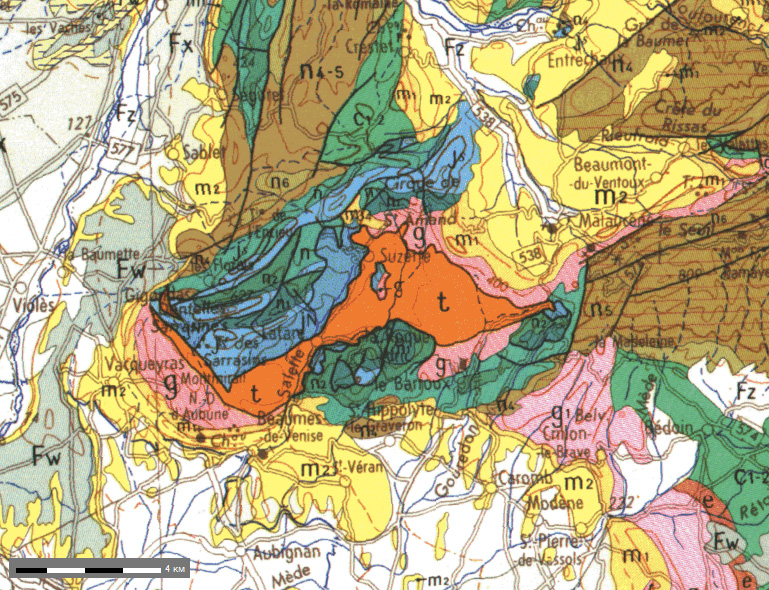 Extrait de la carte géologique à 1/250 000 de Valence  - BRGM