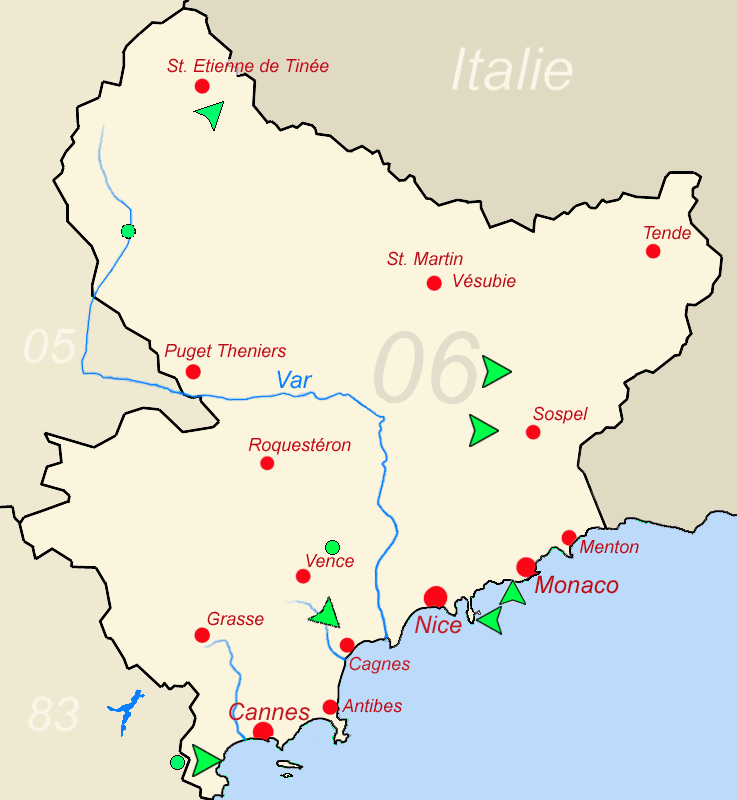 Carte schématique des Alpes maritimes