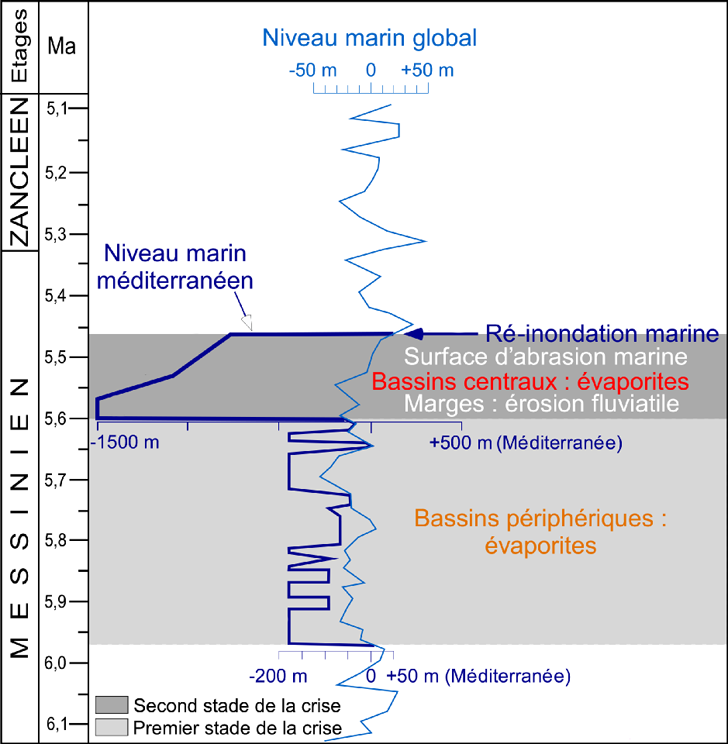 Courbes du niveau ocanique global et du niveau marin mditerranen et stades de lvnement 