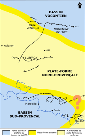 Carte paléogéographique du Sud-Est de la France au Barrémien