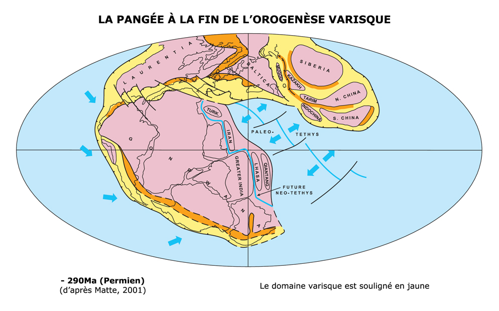 Reconstitution paléogéographique au Permien (-290 Ma)